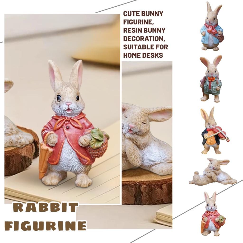 Милая фигурка кролика, смола, украшение кролика, подходит для домашних столов, винных шкафов, подоконников, садов, балконов.