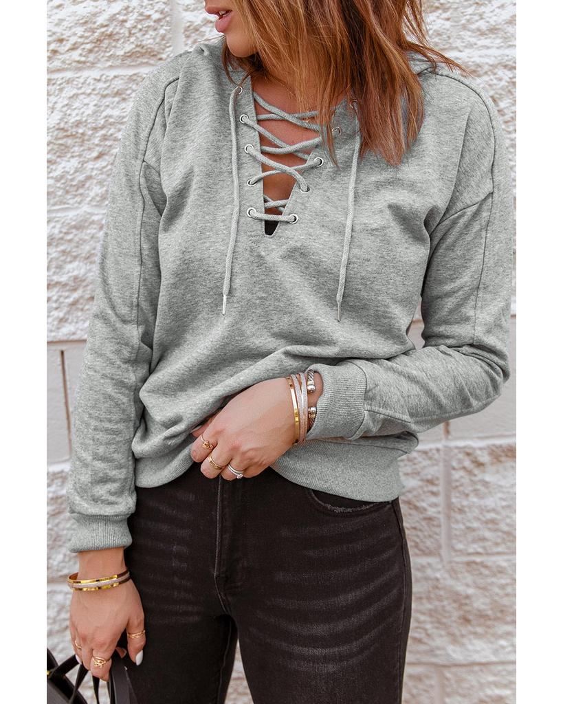 Azura Exchange Серая повседневная толстовка с капюшоном на шнуровке