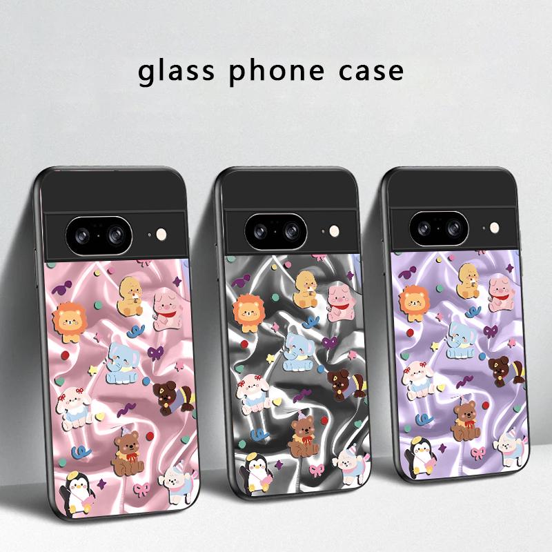 Радужный Зоопарк Детство Для Google Pixel 8 7 9 10 Pixel 10 Pro XL Pixel 9 Pro XL Pixel 8a 7a Pixel 7 Pro Черный Стеклянный Чехол для Телефона