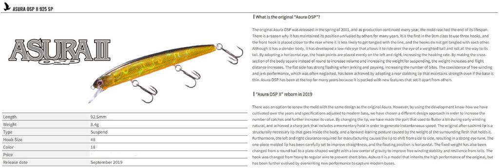OSP Asura II 92.5 мм 8.4 грамма Воблер суспендер HF-76 (5458)