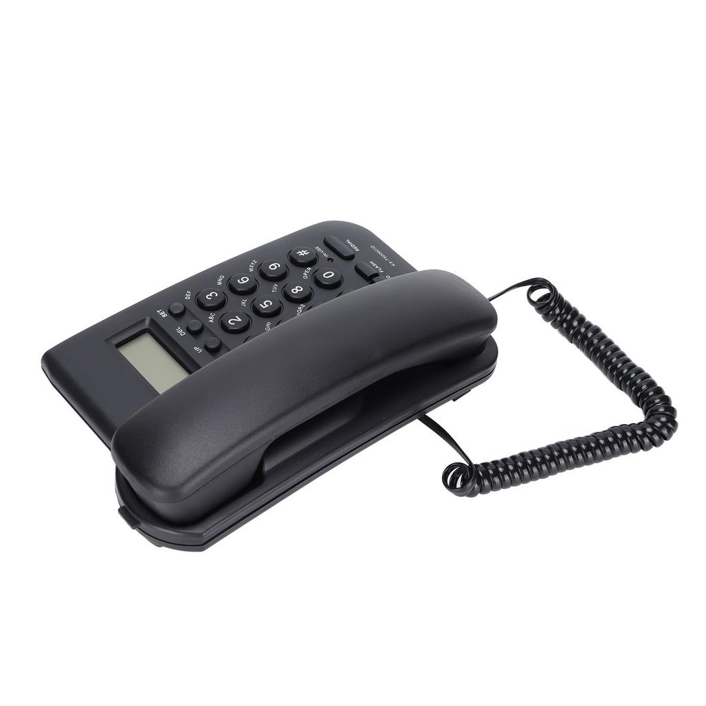 Semi Hands Free Dial Corded Phone Caller ID Wall Mounted Free Battery Wired TelephoneBlack