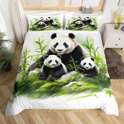 Детский Милый Набор Постельного Белья с Пандой Покрывало-Одеяло King Panda Bear для Мальчиков Девочек Покрывало на Одеяло с Диким Животным Мультяшное Покрывало на Одеяло с Бамбуком