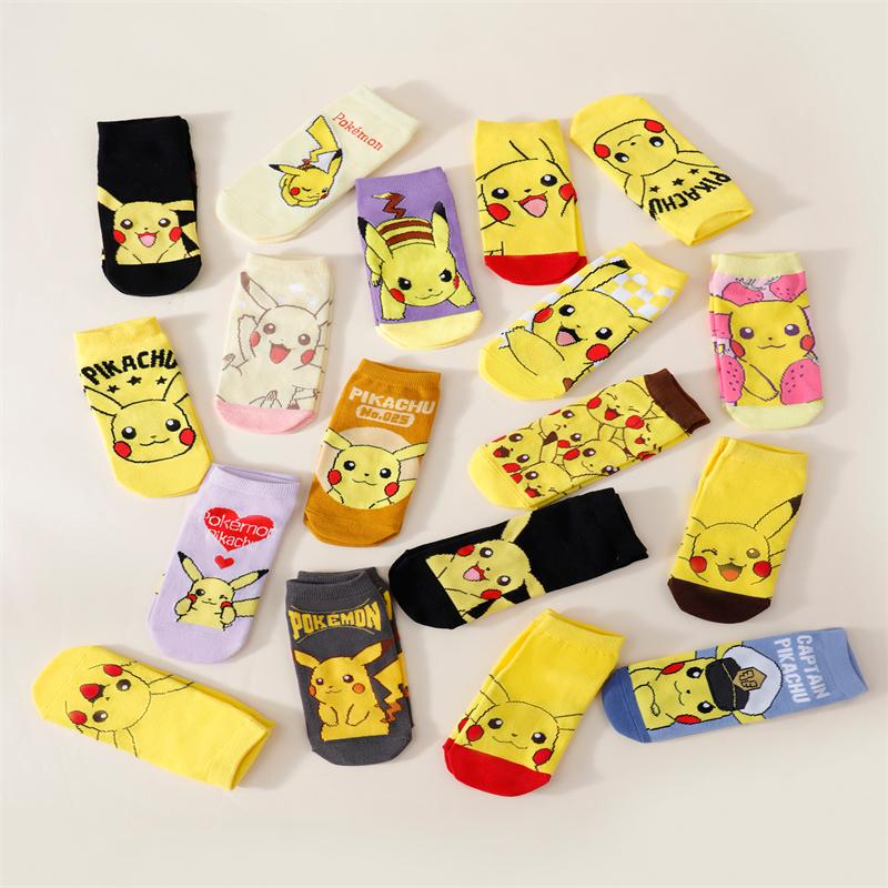 5 Pairs Four Seasons Women's Fashion Cartoon Anime Pok É Mon Versatile Sweet and Cute Pikachu Casual Breathable Straight Socks
