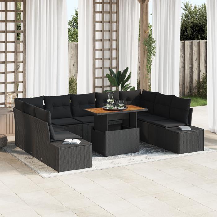 VidaXL Ensemble de canapé de jardin 10 pcs Noir Poly rotin, Jardin et Terrasse, Canapé Moderne, Meubles de Patio, Rangement 3358746