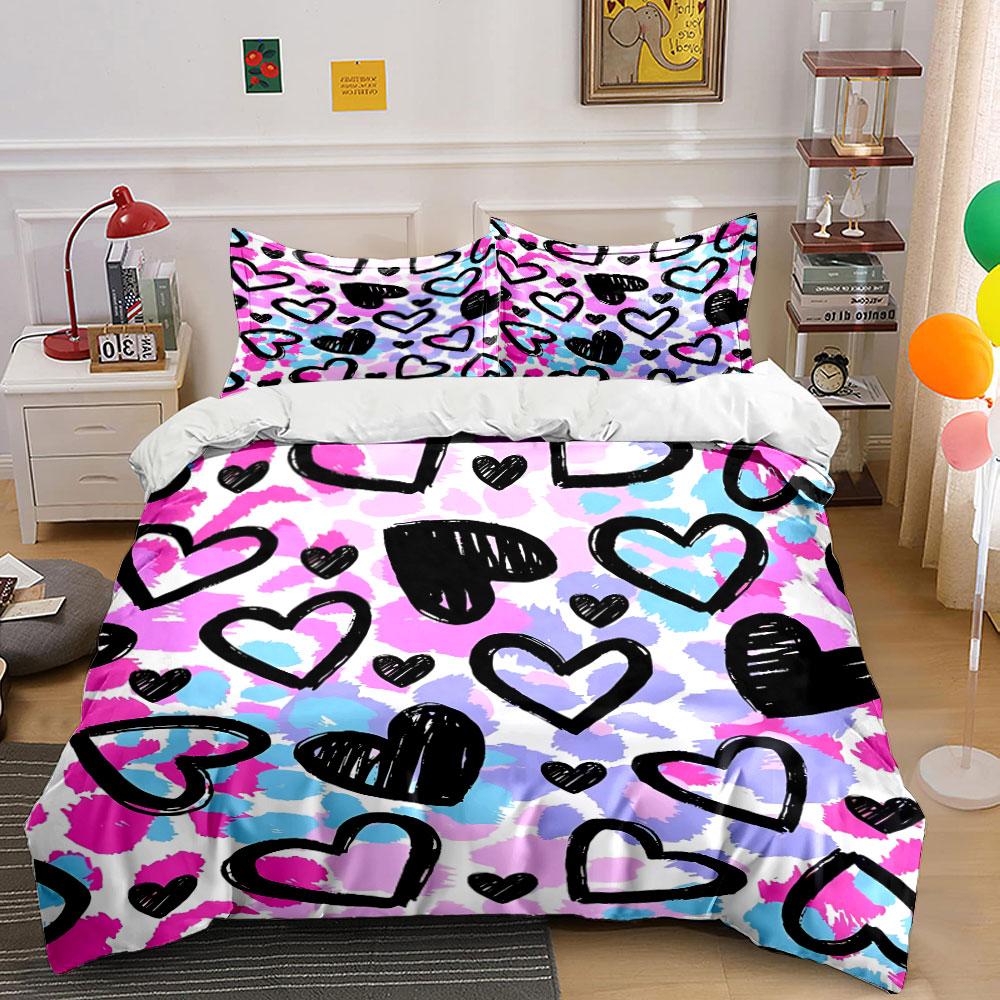 Colorful Hearts Bedding Set Bedding Duvet Cover Set Duvet Cover Pillowcases (1 * Duvet Cover 2 * Pillowcases, without duvet insert)