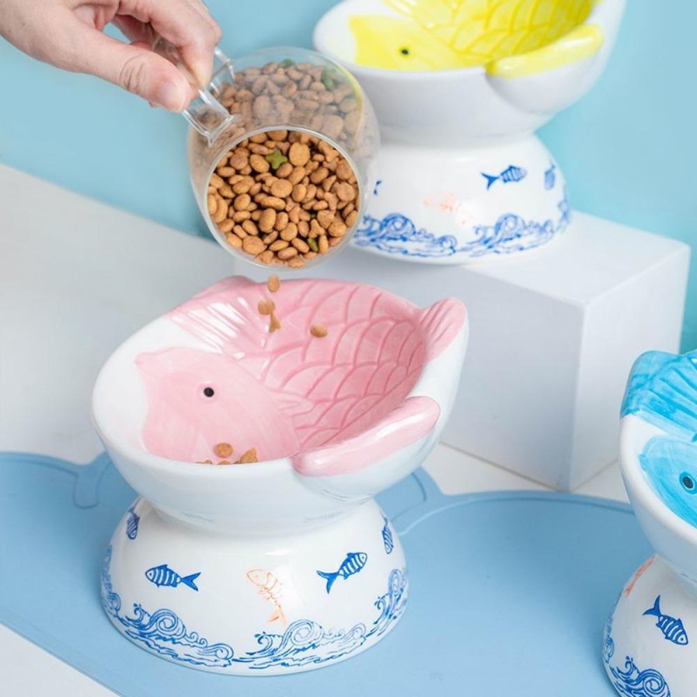 Милая керамическая миска для кошек, высокая защита шеи, противоударный, герметичный наклонный рот, античерный подбородок для кошек и собак, товары для животных