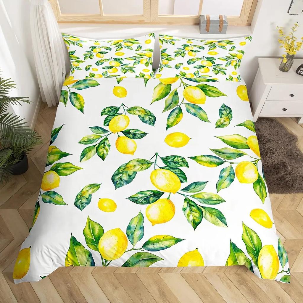 Лимонный пододеяльник для девочек, мальчиков, детей, с ботаническим лимонным узором, чехол для одеяла, декоративный постельный комплект для комнаты с тропическими фруктами, на молнии