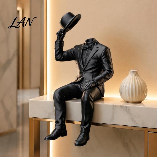 Sitting Figure Sculpture 3D Printed Gentleman Ornament, Minimalist Abstract Faceless Figurine, Elegant Shelf Edge Figurine Aesthetic Art for