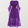Women Cosplay Dress Gothic Style Witch Halloween Party Costume Lace-up Strap V Neck Color Matching Long Horn Sleeves A-line Performance Dress