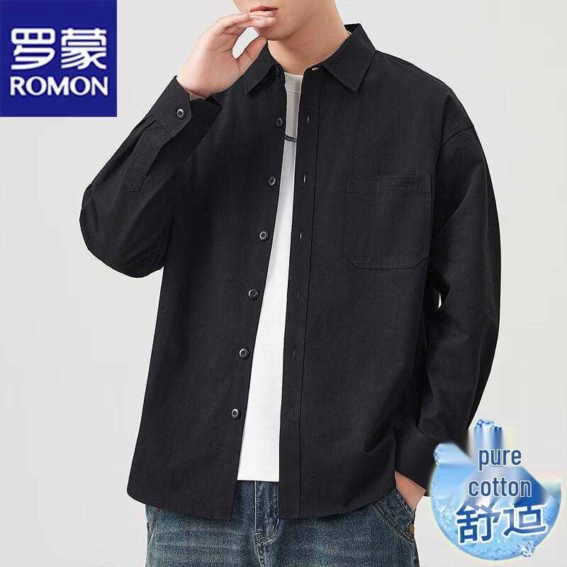 ROMON Men's Cotton Long-Sleeve Casual Utility Shirt
