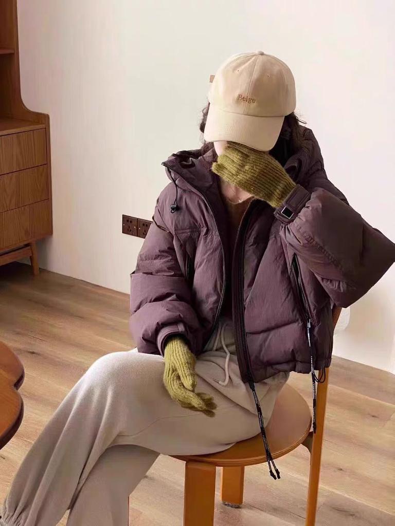 Белая куртка-пуховик женская зимняя 2024 года, короткий воротник-стойка, маленькая утолщенная куртка из хлеба