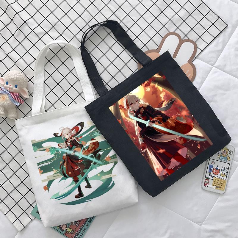Женская сумка с героями мультфильмов Genshin Impact, сумка-шопер Y2K, повседневная модная женская сумка на плечо, японская холщовая сумка в стиле Харадзюку, большая вместительная сумка