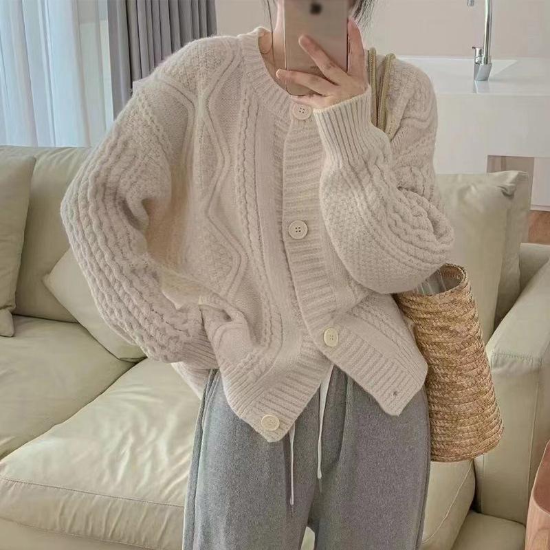 Нежный мягкий вощеный твист свитер куртка женская осень и зима новый корейский омолаживающий свободный повседневный вязаный кардиган