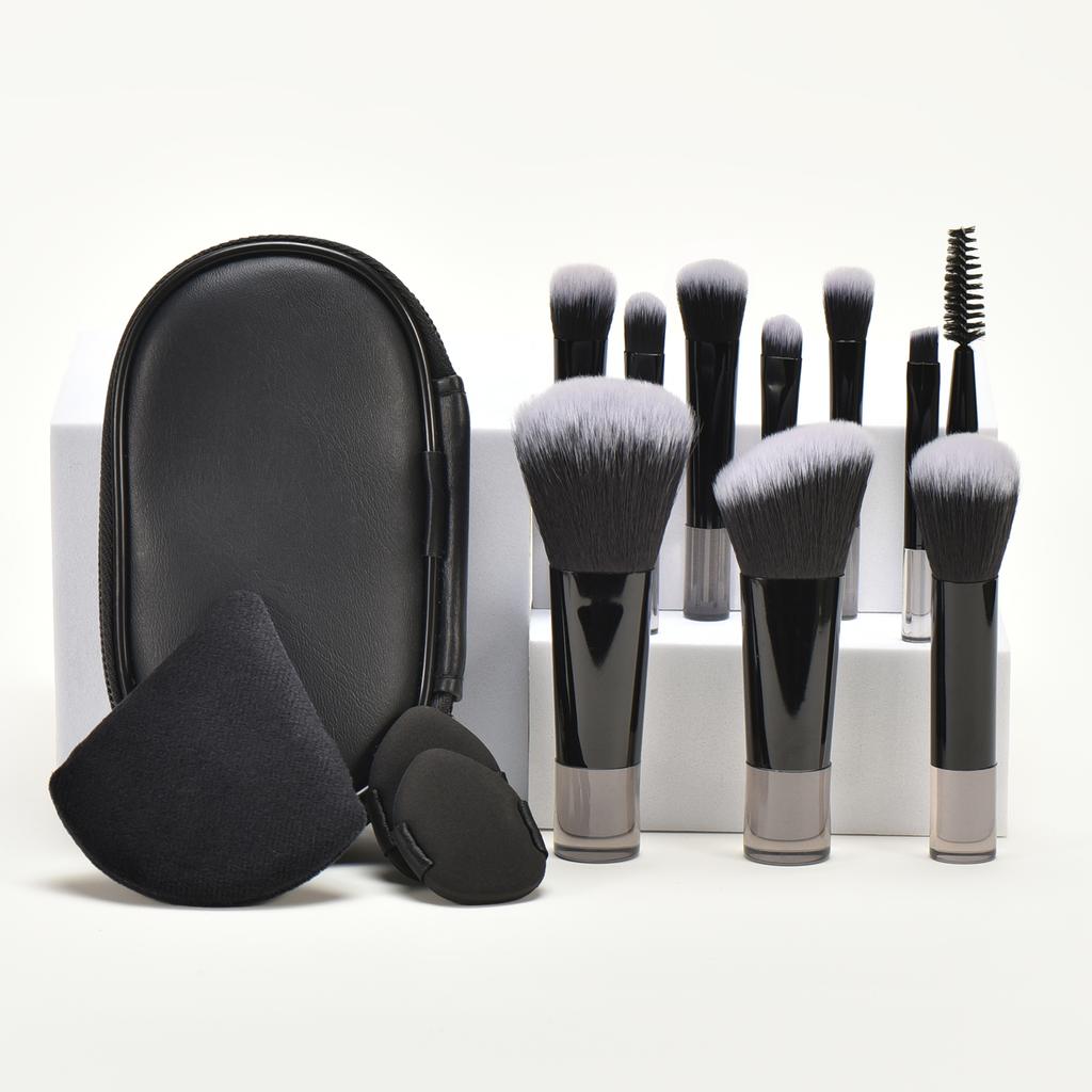 10 Black Mini Makeup Brush Travel Portable Makeup Tool Makeup Puff - Palm Brush Professional Makeup Tool Set