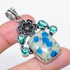 Natural K2 Blue Azurite, Topaz 925 Sterling Silver Jewelry Pendant 2.17" D6n86