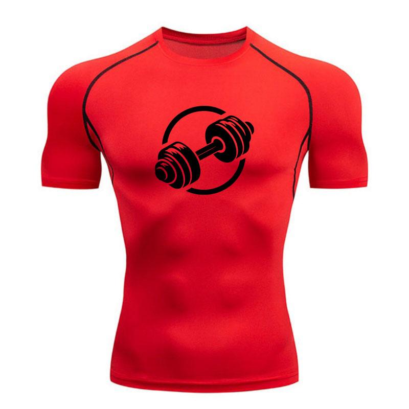 Men's Compression Workout Athletic T-Shirt Dumbbell Graphic