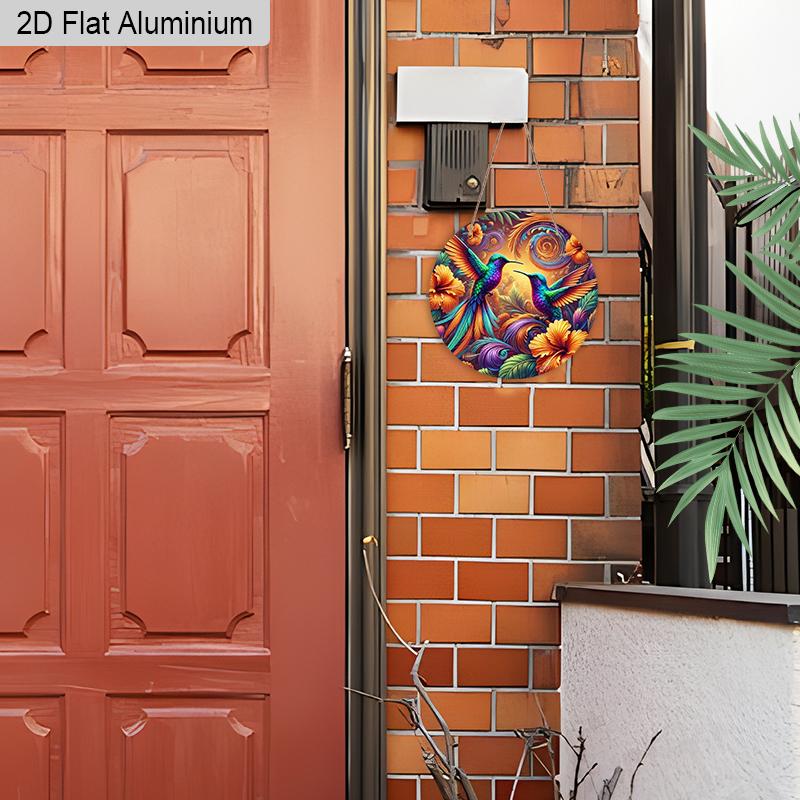 2D Flat 1pc Vintage Colorful Hummingbird Aluminum Sign Round Ornament, Home Office Garden Courtyard Living Room Balcony Decor, Indoor/Outdoor Door
