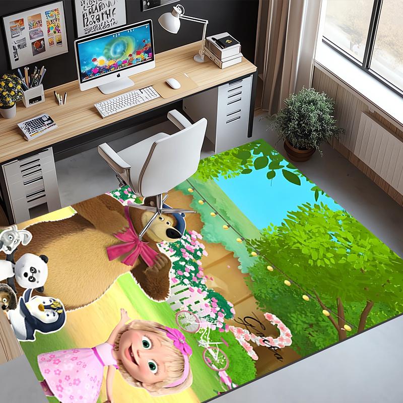 Masha and The Bear Pattern Rug, Indoor/Outdoor Mat, for Picnic, Gameroom, Bedroom, Office, Living Room, Home Decor Carpet, Birthday Gift