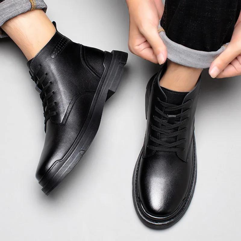 Genuine Leather Shoes Men Spring Autumn Early Winter Boots Fashion Brand Cow Leather Mens Ankle Boots Black Footwear Plus Size 45