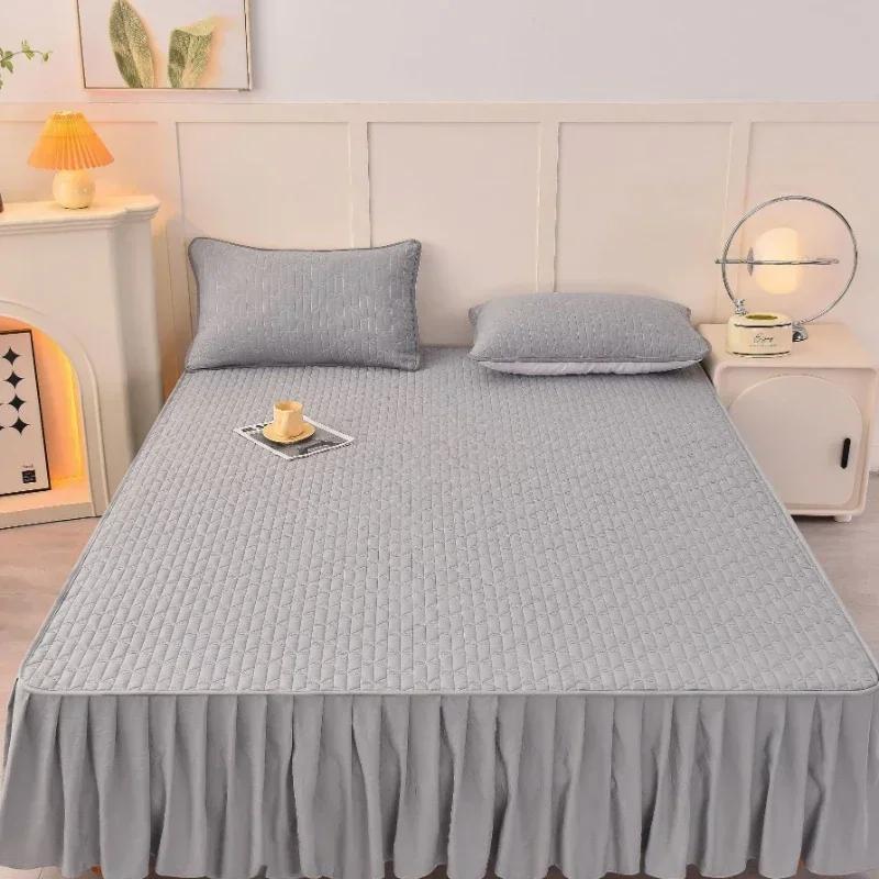 Сплошной цвет, хлопковая простыня, юбка-кровать, пылезащитный чехол для матраса, современный минималистичный чехол для подушки королевской кровати, покрывало