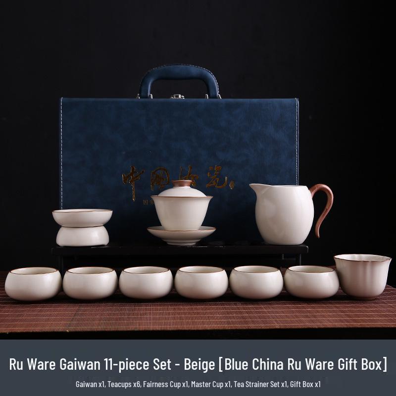 Ru Ware Ceramic Kung Fu Tea Set: Teacup, Teapot, Teabowl, Master Cup, Tea Cup, Six Gentlemen Tools, Tea Wash, Fairness Cup, Office Cup.