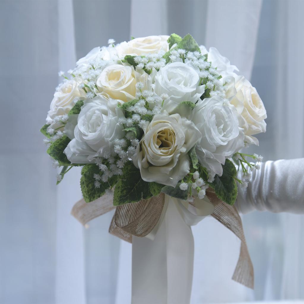 Rose Bridal Bouquet Artificial Silk Flower Eco-Friendly Ball Shape Wedding Graduation Decoration Handheld Romantic Bouquet