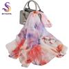 [BYSIFA] Women Chiffon Pure Silk Scarf Cherry Blossom Floral Design Long 100% Silk Shawl Scarf Purple Pink Silk Scarves Echarpes