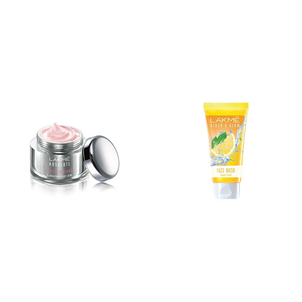 LAKMÉ Absolute Perfect Radiance Ночной крем для осветления/придания сияния коже, 50 г и Очищающее средство для лица Blush & Glow, Лимонная свежесть, 100 г