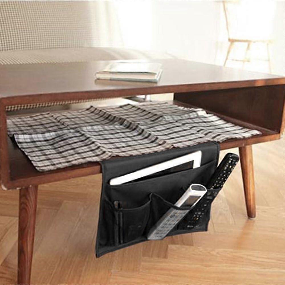Bedside Organiser 4 Pocket Bed Sofa Hanging Storage Bag Holder Pouch for Book Phone Glasses TV Remote(Black)