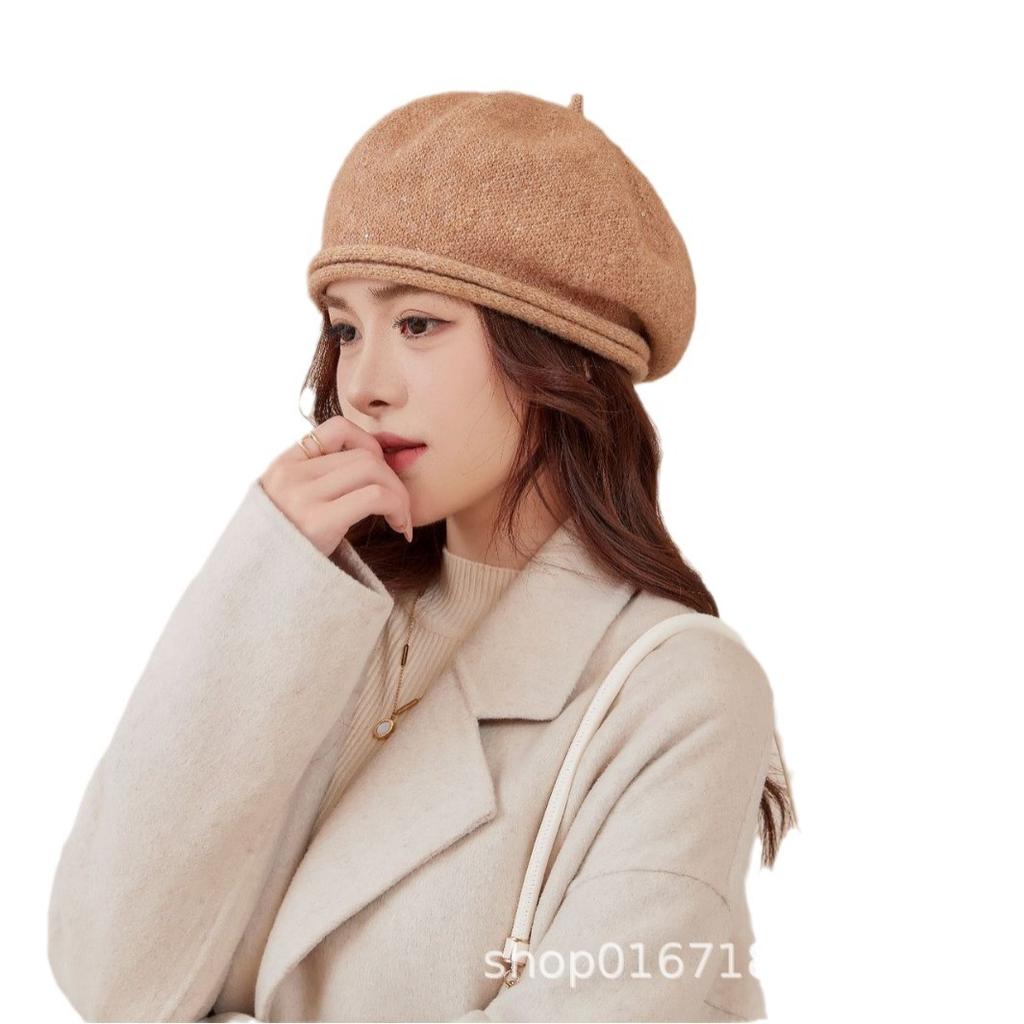 Осень и зима новый универсальный вязаный женский берет для маленького лица теплый модный утолщенный ретро шерстяной головной убор