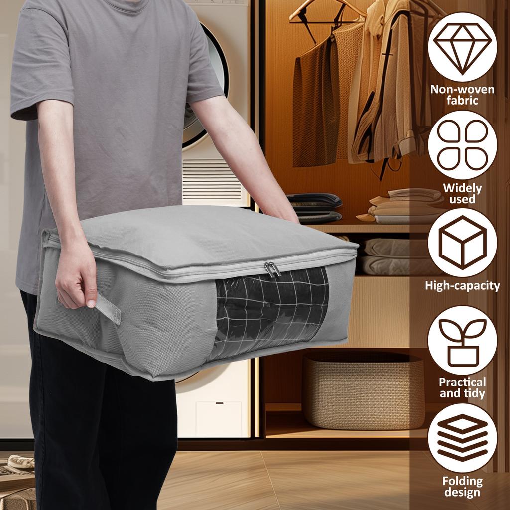 Складная сумка для хранения одежды Большая нетканая сумка-органайзер для одежды Сумка для подушек, одеял и пледов с видимым окном Домашний органайзер