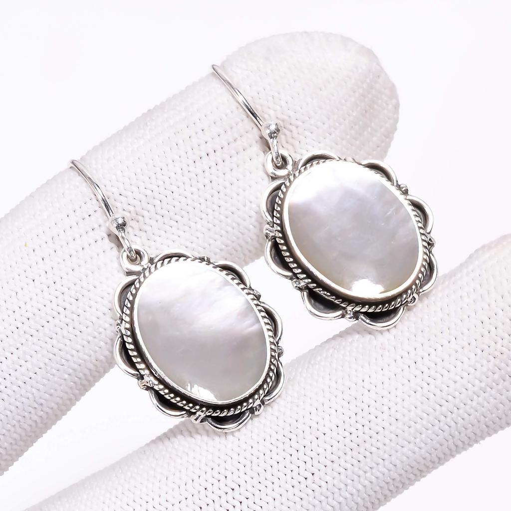 Перламутр - Австралия 925 Стерлинговое Серебро Серьга V319, Белая Серьга, Овальная Серьга, Подарок на День Святого Валентина, Подарок для Нее, Подарок на День Рождения, Ручная Работа