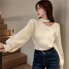 Korean Irregular Hanging Neck Short Pullover Sweater Women Sweet and Spicy High Waisted Sweater Caution Pullover Female Tops