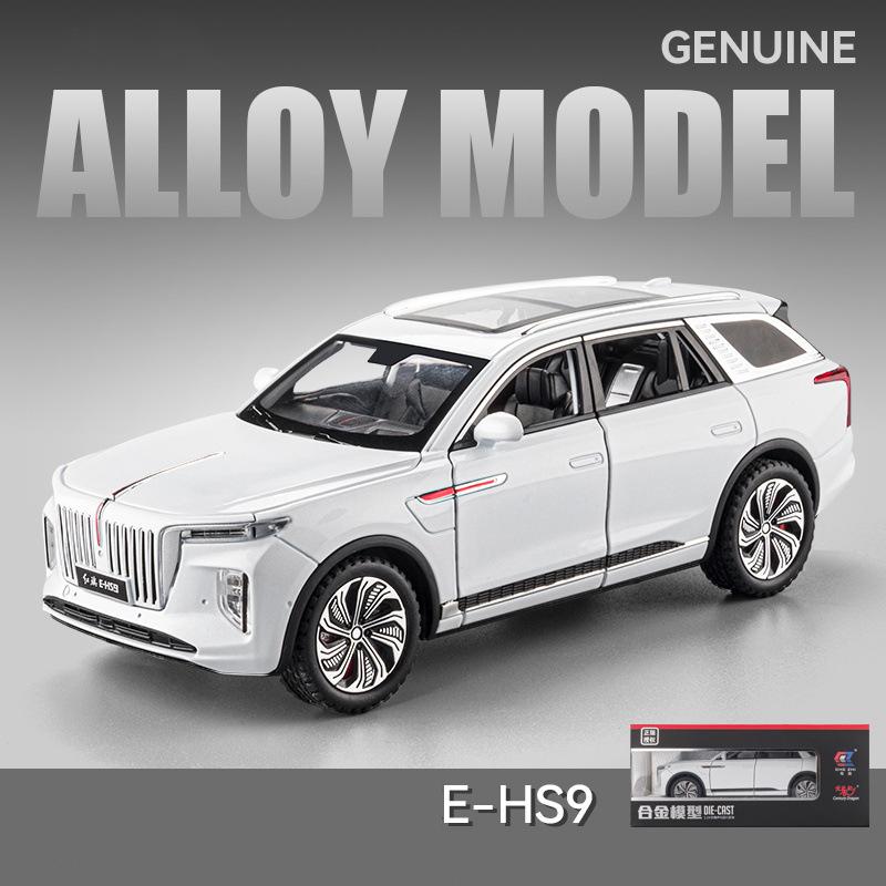 Масштаб 1/24 HongQi E-HS9 SUV, модель автомобиля из сплава новой энергии, литая под давлением металлическая игрушечная машина, модель автомобиля, имитация звука и света, подарки для детей