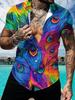 Men's Hawaiian Shirt with Colorful Peacock Feather Interwoven Pattern Print Casual Button- Short Sleeve Top