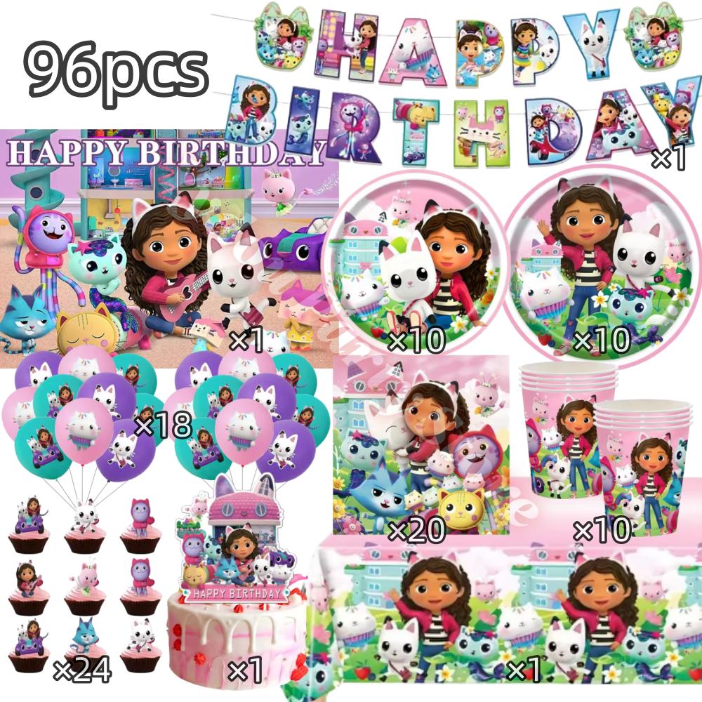 Gabby Dollhouse Birthday Party Decoration Gabby Plates Cups Napkins Cake Topper Balloons For Kids Party Favors Gifts Photo Booth