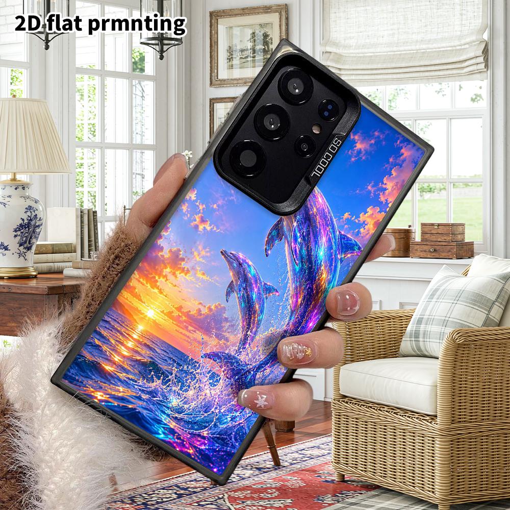 Phone Case: 2D Flat Samsung Galaxy A34 A35 M05 M06 S20 S22 S21 FE Plus 5G Protective Case, Couple Style, Colorful Dolphin, Christmas and Halloween Gif