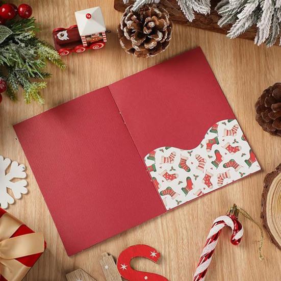 Christmas Gift Card Holder 5 Slots Postcard Card Sleeve Christmas Tree/Snowman Money Holder Envelope Booklet for Xmas Party Supplies