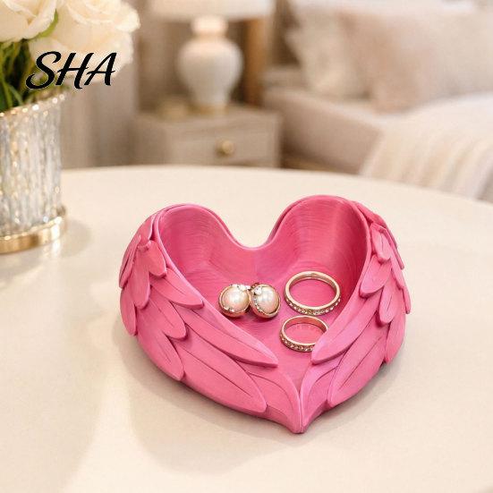 Dressing Table Organizer 3D Printed Heart Shaped Jewelry Tray, Wing Girlish Cute Display Tray Organizer, Vanity for Rings Earrings Necklaces Hair Ties