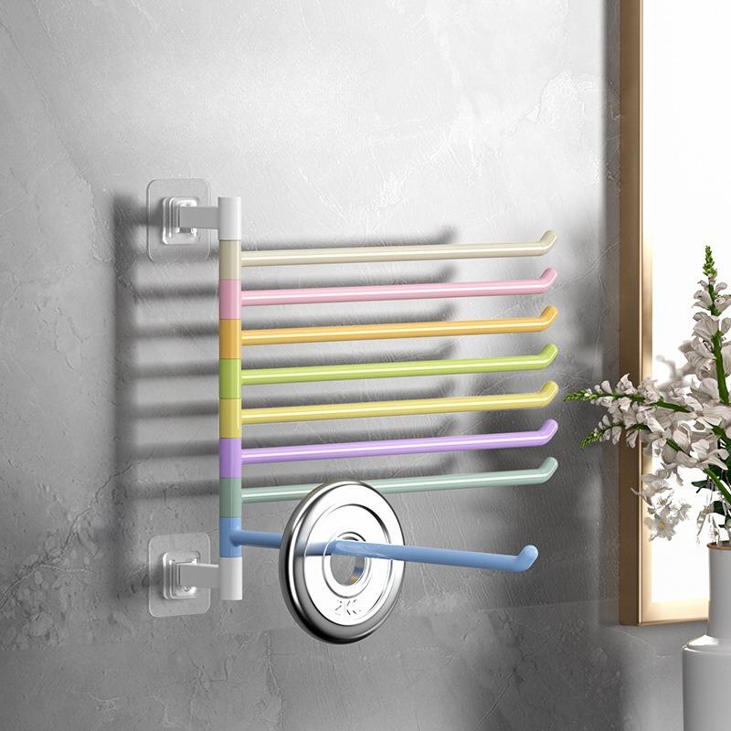 1 шт. Радужная вращающаяся вешалка для полотенец, Настенная угловая вешалка для хранения банных полотенец с несколькими перекладинами, без пробивания отверстий для ванной комнаты