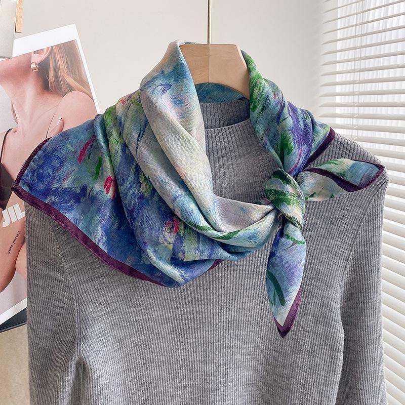 Women S Thin Cotton Linen Pink Rainforest Square Neck Scarf