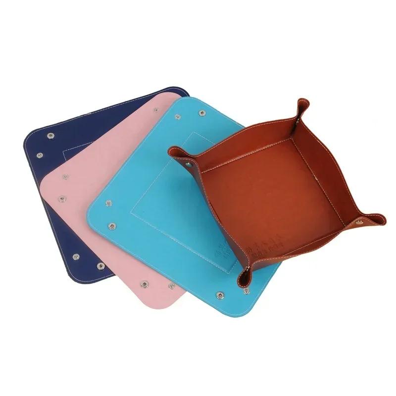 Креативный складной поднос из искусственной кожи для хранения вещей, ящик для хранения ключей, закусок, органайзер для офиса, школы