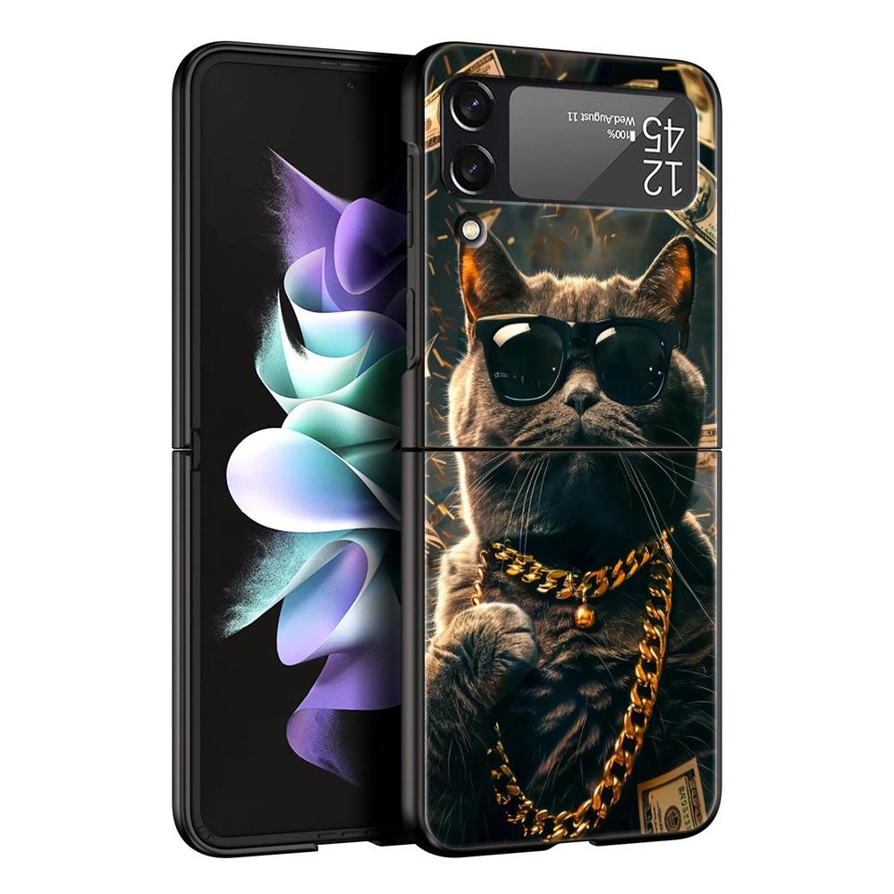 Жесткий ПК чехол для телефона Samsung Galaxy Z Flip 7 6 5 4 Черная крышка для Galaxy Z Flip 3 Складной противоударный Денежный кот Fundas Capas