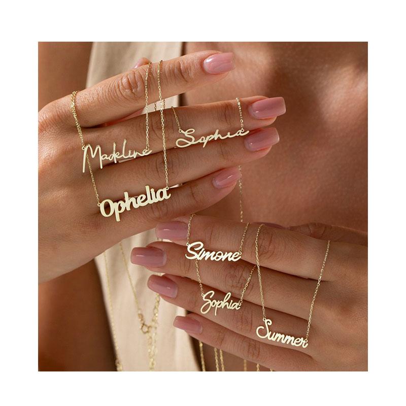 Customized Name Stainless Steel Necklace Jewelry PVD 18K Gold Plated Choker Personalized Nameplate Pendant Necklace for Women