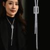 Elegant Long Length Waterproof Crystal Necklace With Geometric Design For Fashionable Women