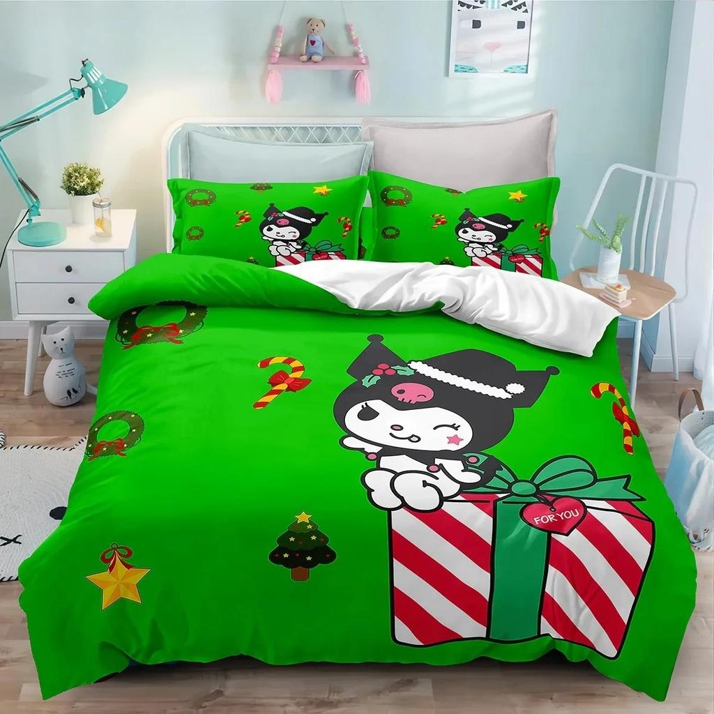 Пододеяльник Kuromi Мультяшный Sanrio Полный Милый Детская Спальня 100% Полиэстер Подарок для Взрослых Комплект Постельного Белья 2/3 шт.