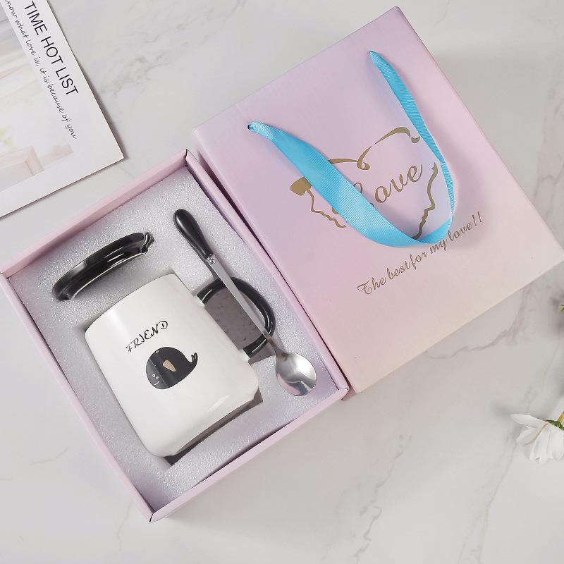 Кружка в скандинавском стиле с крышкой и ложкой, парная керамическая чашка, женская, креативная, для дома, офиса, для завтрака, кофе, воды, мужская