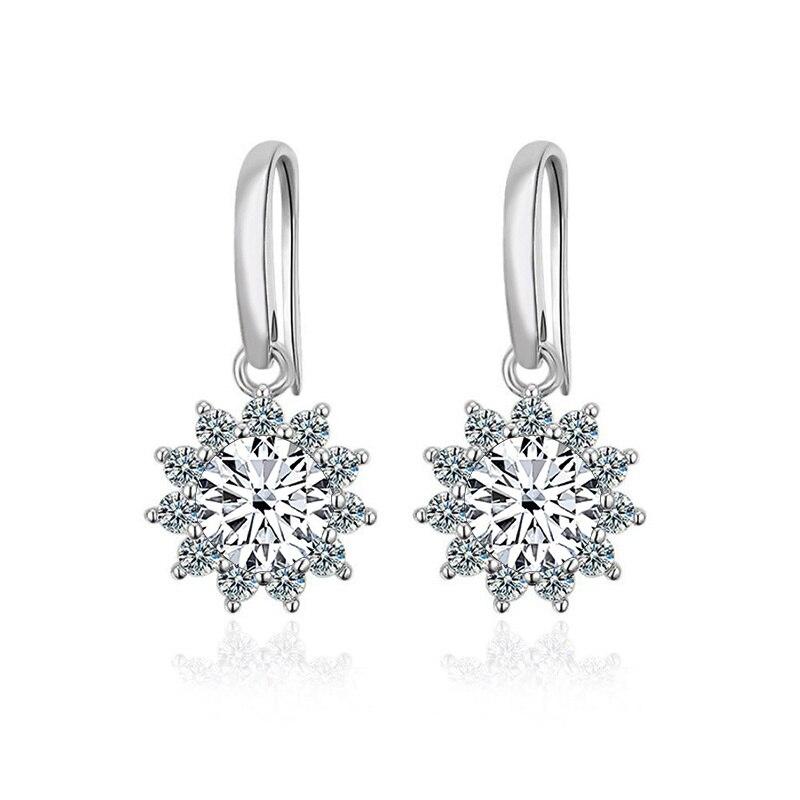 BagueRingen Women's Sterling Silver 925 Jewelry 1 Carat Moissanite Diamond Drop Earrings Sunflower Shaped Ear-drops Gift