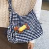 Vintage Pleated Plaid Moon Bag Fashion Canvas Bag Crossbody Dumpling Bag Niche Underarm Shoulder Bag