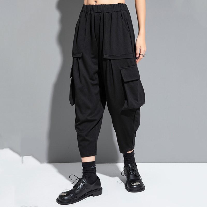 Черные хлопковые брюки-шаровары с высокой талией, большие винтажные повседневные свободные летние брюки-шаровары для женщин, брюки